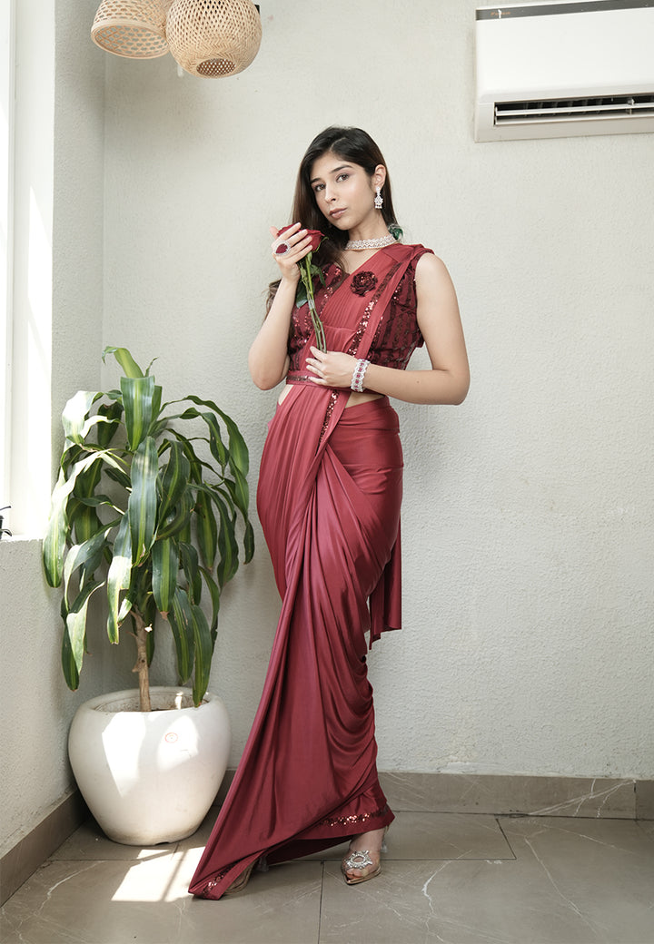 Crepe Drape Saree with Blouse & Belt